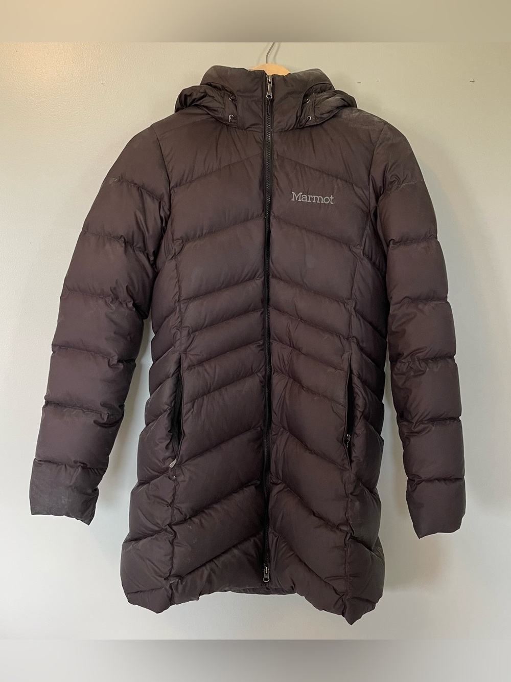 Marmot Women's Long Puffer Coat in Black with Hood